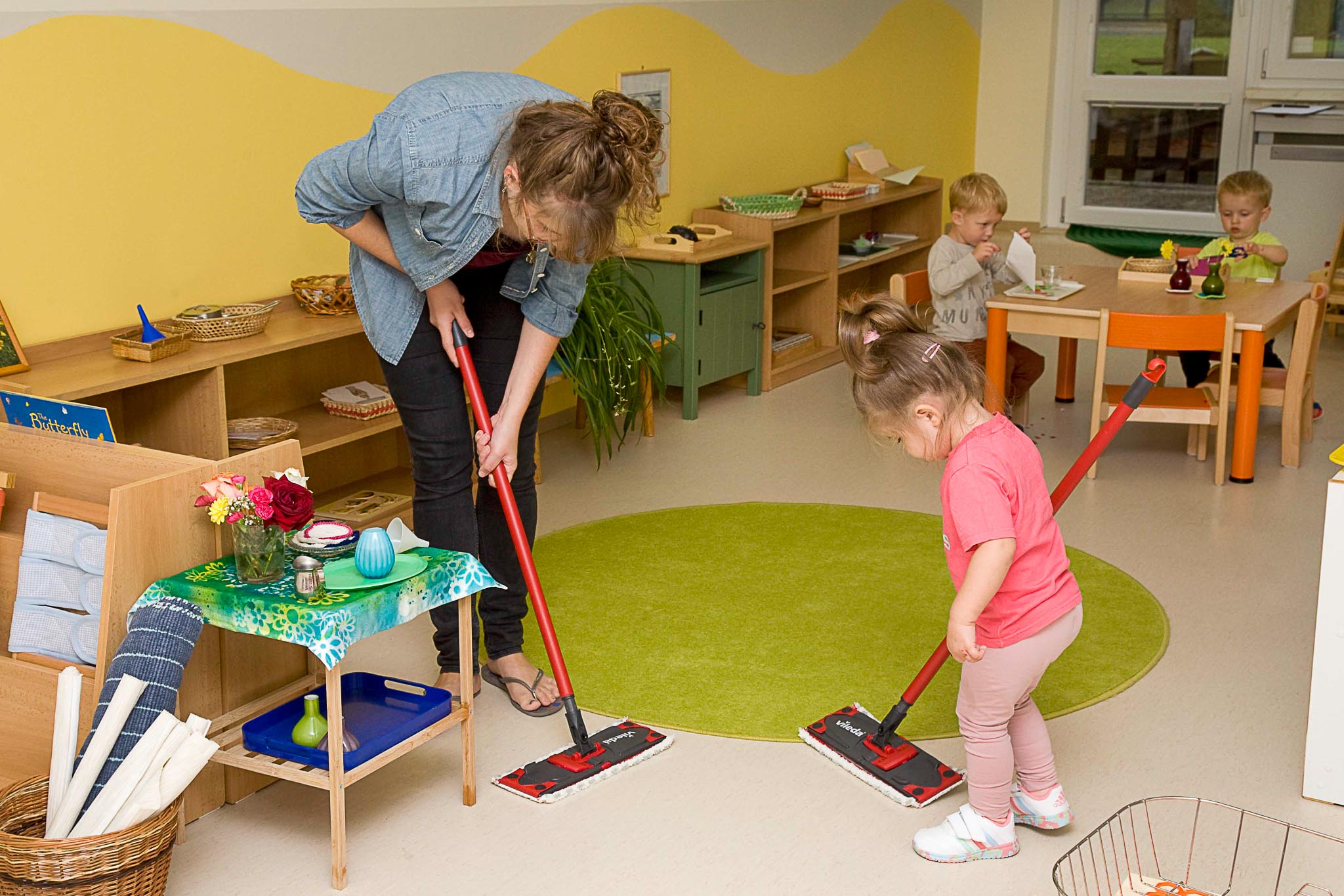 Mopping with toddlers - Montessori preschool